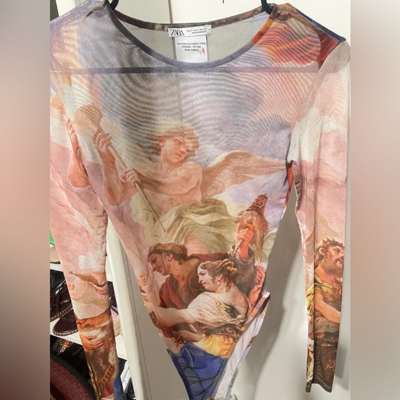 Zara printed tulle long sleeve bodysuit Luca Giordano print NWT - Picture 3 of 6